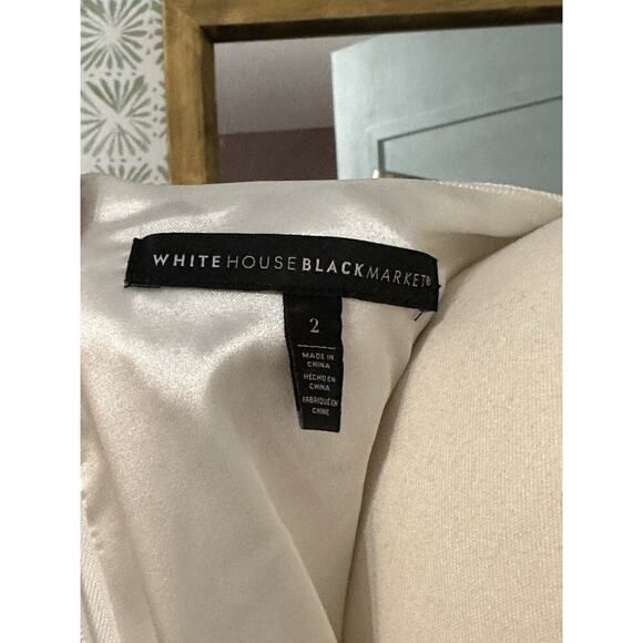 WHITE HOUSE-BLACK MARKET Size 2 Black White Piping Sheath Dress In Ecru EUC - Picture 6 of 8